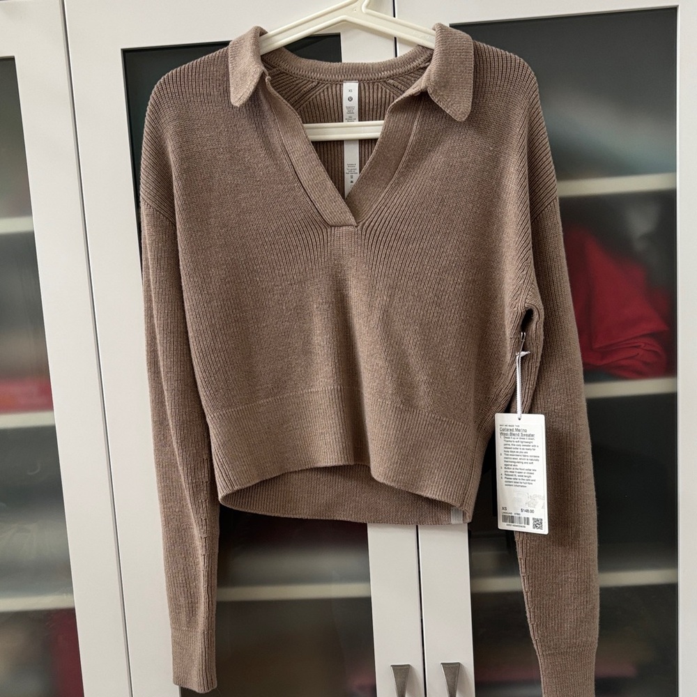 Lululemon Collard Merino Wool-Blend Sweater Heathered Beechwood SZ XS NWT 🤎🤎🤎